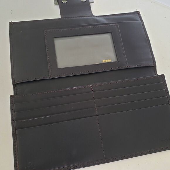 Fendi Zucca Vintage Wallet Canvas Leather Wallet Brown Purse Trifold Large Logo - Picture 4 of 13